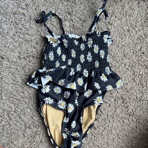 Old Navy Kids Swim One Piece - Black with Daisy Print